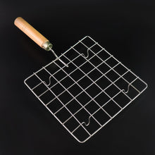 Stainless Steel Square Papad jali, Barbecue Grill Rack with Wooden Handle (1 Pc)